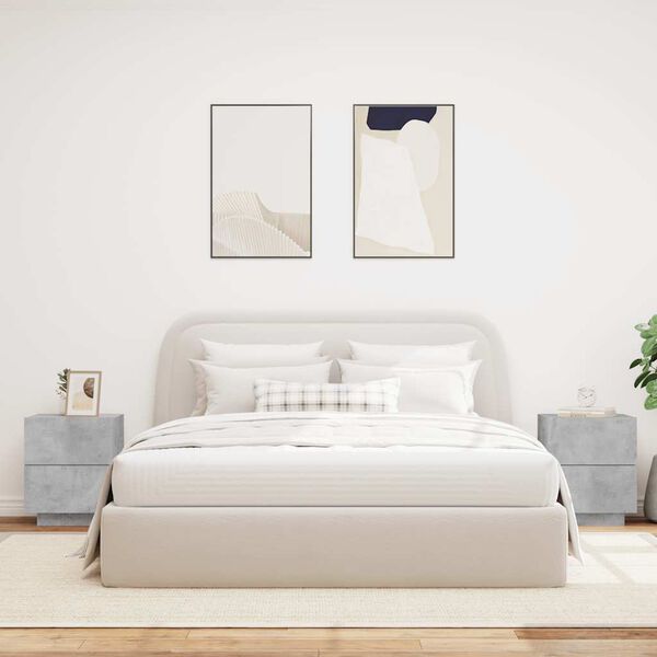 vidaXL Nočn&iacute; stolky LED osvětlen&iacute; 2 ks betonově &scaron;ed&eacute; kompozitn&iacute; dřevo