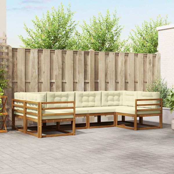 vidaXL Venkovn&iacute; pohovkov&aacute; souprava 6 pcs Přirozen&aacute; a Kr&eacute;mov&aacute;