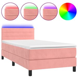vidaXL Box spring postel s matrac&iacute; a LED růžov&aacute; 80 x 200 cm samet