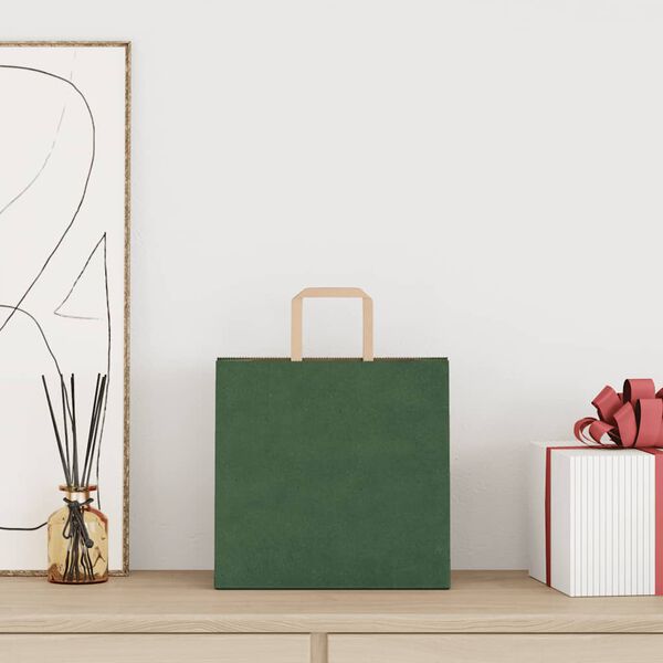 vidaXL Pap&iacute;rov&eacute; ta&scaron;ky 250 ks s uchy zelen&eacute; 26x17x25 cm