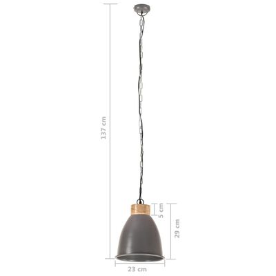 vidaXL Industriální závěsná lampa šedá železo masivní dřevo 23 cm E27