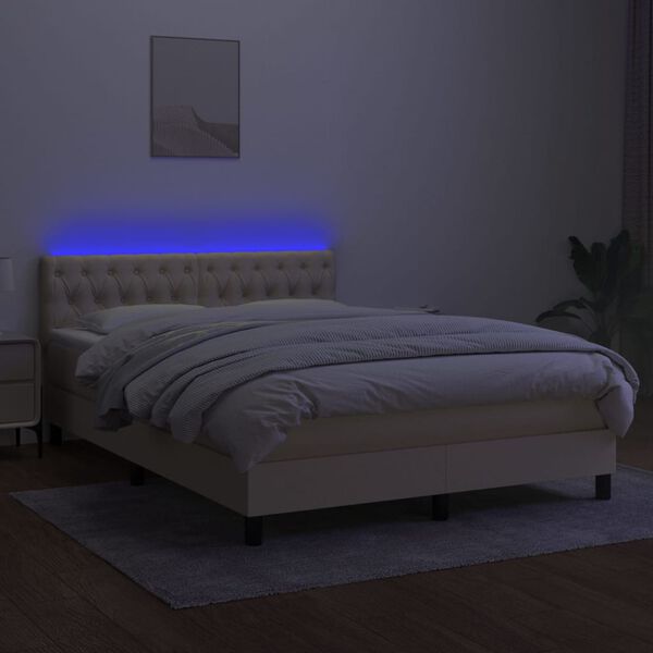 vidaXL Box spring postel s matrac&iacute; a LED kr&eacute;mov&aacute; 140x190 cm textil