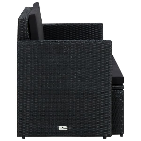 vidaXL 2m&iacute;stn&aacute; zahradn&iacute; pohovka s podu&scaron;kami čern&aacute; polyratan