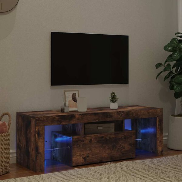 vidaXL TV skř&iacute;ňka s LED osvětlen&iacute;m kouřov&yacute; dub 120 x 35 x 40 cm