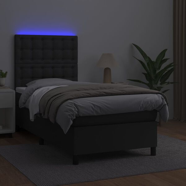 vidaXL Box spring postel s matrac&iacute; a LED čern&aacute; 100x200 cm uměl&aacute; kůže