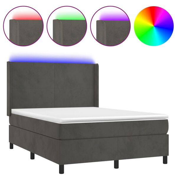 vidaXL Box spring postel s matrac&iacute; a LED tmavě &scaron;ed&aacute; 140x190 cm samet