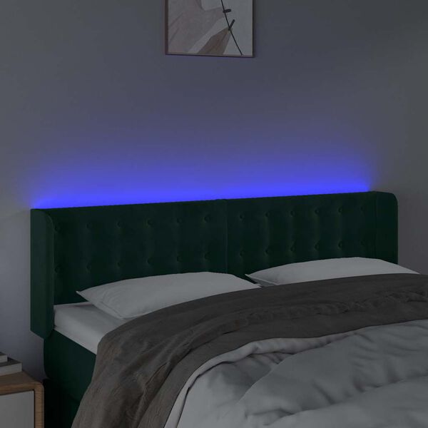 vidaXL Čelo postele s LED tmavě zelen&eacute; 147 x 16 x 78/88 cm samet