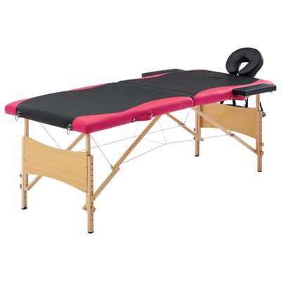 vidaXL Skládací masážní stůl 2 zóny dřevěný černý a růžový