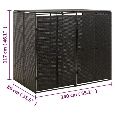 vidaXL Přístřešek na dvě popelnice černý 140 x 80 x 117 cm polyratan
