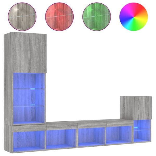 vidaXL 4d&iacute;ln&aacute; ob&yacute;vac&iacute; stěna s LED &scaron;ed&aacute; sonoma kompozitn&iacute; dřevo