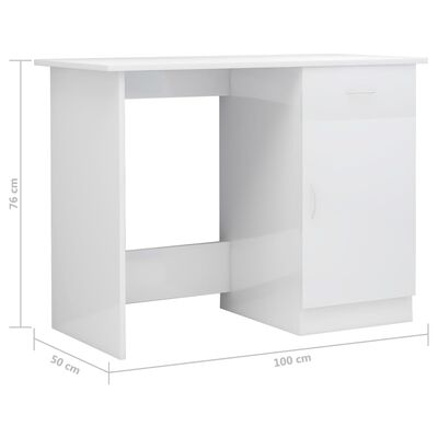 vidaXL Psací stůl bílý s vysokým leskem 100 x 50 x 76 cm dřevotříska
