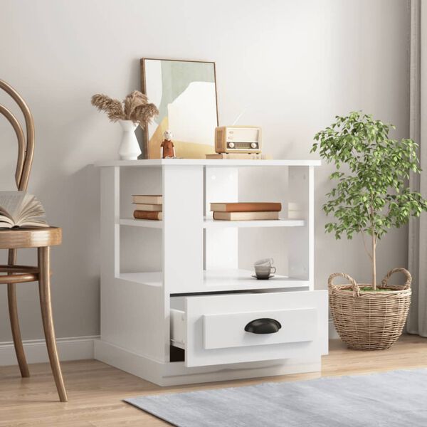 vidaXL Odkládací stolek bílý vysoký lesk 50x50x60 cm kompozitní dřevo