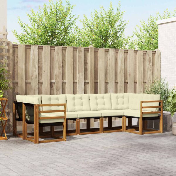 vidaXL Venkovn&iacute; pohovkov&aacute; souprava s pol&scaron;t&aacute;řem 7 pcs Přirozen&aacute; a čern&aacute;