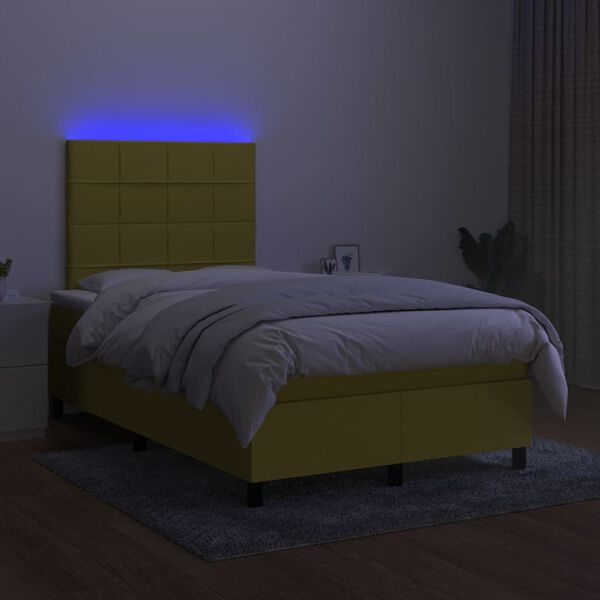 vidaXL Box spring postel s matrac&iacute; a LED zelen&aacute; 120 x 200 cm textil