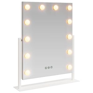 vidaXL LED zrcadlo na toaletn&iacute; stůl B&iacute;l&aacute; 44 x 10 x 53 cm Sklo a ocel