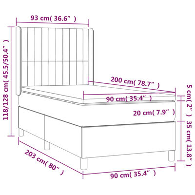 vidaXL Box spring postel s matrací a LED tmavě šedá 90x200 cm samet