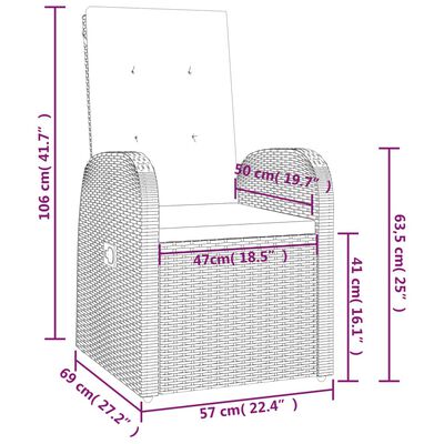 vidaXL Nastavitelné zahradní židle 2 ks s poduškami polyratan šedé