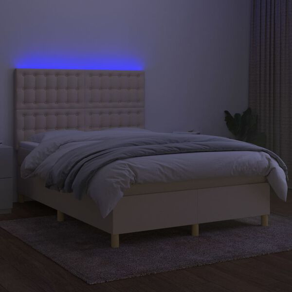 vidaXL Box spring postel s matrac&iacute; a LED kr&eacute;mov&aacute; 140x190 cm textil