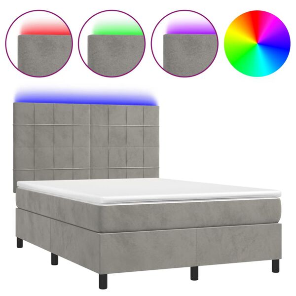 vidaXL Box spring postel s matrac&iacute; a LED světle &scaron;ed&aacute; 140x190 cm samet