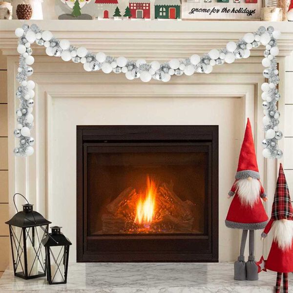 vidaXL V&aacute;nočn&iacute; koule girlanda B&iacute;l&aacute; a stř&iacute;brn&aacute; 186 cm Polystyren