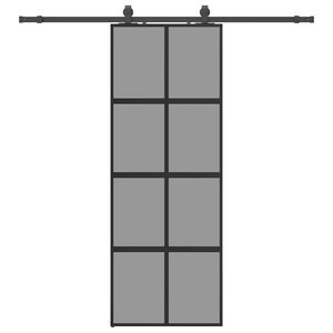 vidaXL Posuvn&eacute; dveře se sadou kov&aacute;n&iacute; čern&eacute; 76x205 cm Tvrzen&eacute; sklo