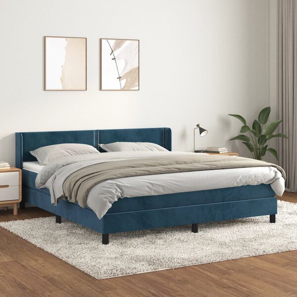 vidaXL Box spring postel s matrac&iacute; tmavě modr&aacute; 180x200 cm samet