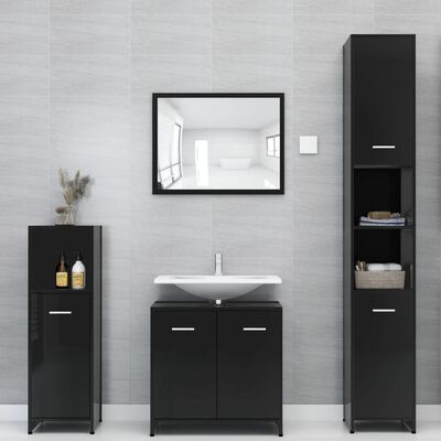 vidaXL Koupelnová skříňka černá vysoký lesk 30x30x183,5 cm dřevotříska