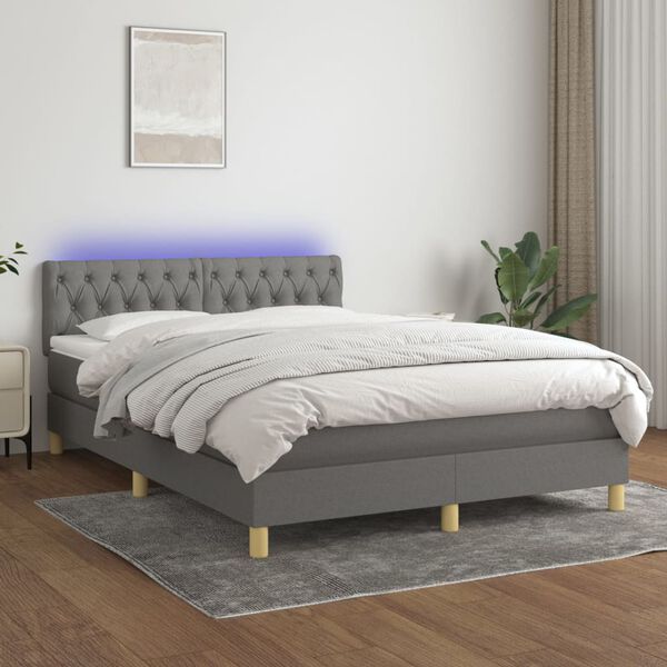 vidaXL Box spring postel s matrac&iacute; a LED tmavě &scaron;ed&aacute; 140x190 cm textil