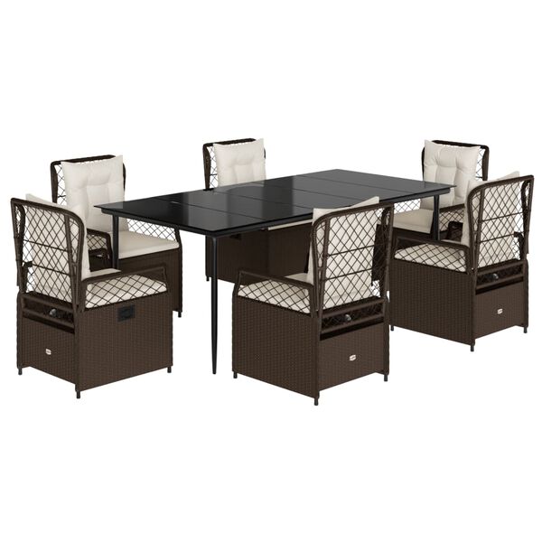 vidaXL 7dílný zahradní jídelní set s poduškami hnědý polyratan