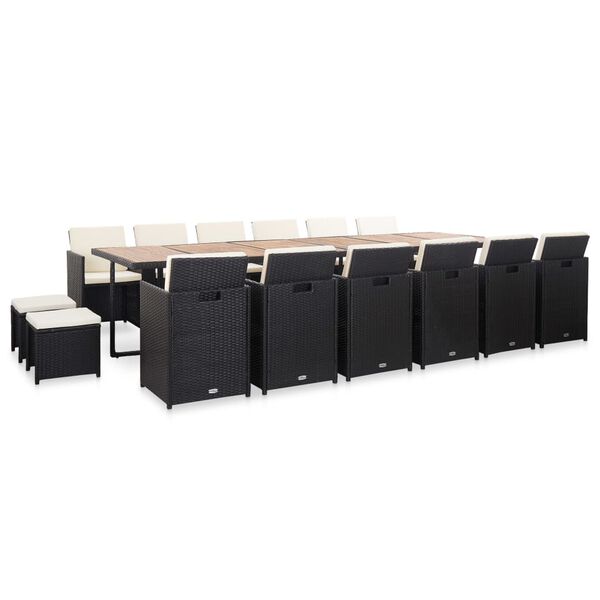 vidaXL 17d&iacute;ln&yacute; zahradn&iacute; j&iacute;deln&iacute; set s podu&scaron;kami polyratan čern&yacute;