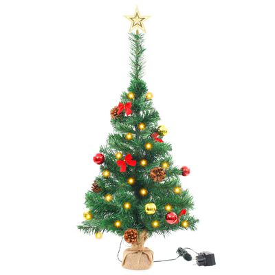 vidaXL Umělý vánoční stromek ozdobený s baňkami a LED 64 cm zelený