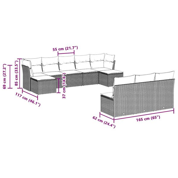 vidaXL 10dílná zahradní sedací souprava podušky světle šedá polyratan