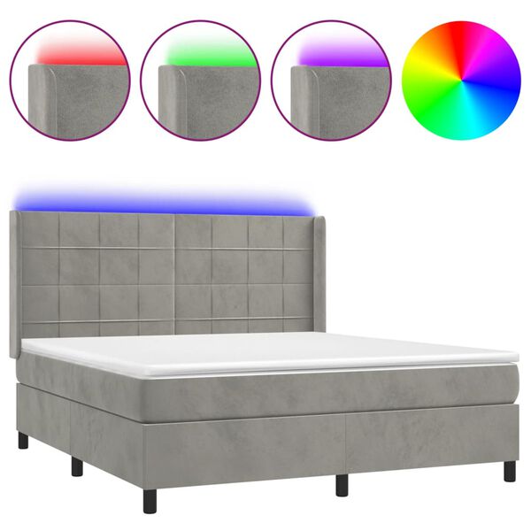 vidaXL Box spring postel s matrac&iacute; a LED světle &scaron;ed&aacute; 180x200 cm samet