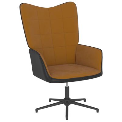 vidaXL Relaxační křeslo se stoličkou hnědé samet a PVC