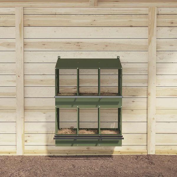 vidaXL Hn&iacute;zdn&iacute; box pro kuřata se 6 přihr&aacute;dkami olivově zelen&yacute; kovov&yacute;