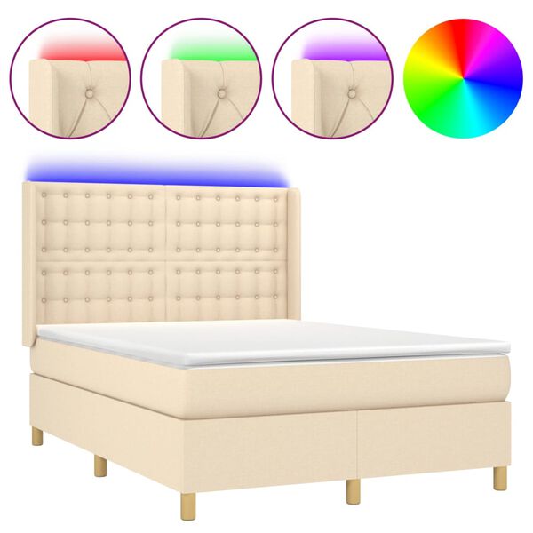 vidaXL Box spring postel s matrac&iacute; a LED kr&eacute;mov&aacute; 140x190 cm textil
