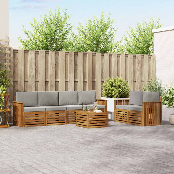 vidaXL Sedac&iacute; soupravy s pol&scaron;t&aacute;řem 7 pcs Př&iacute;rodn&iacute; a světle &scaron;ed&aacute;