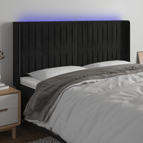 vidaXL Čelo postele s LED čern&eacute; 163 x 16 x 118/128 cm samet