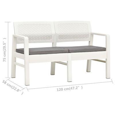 vidaXL 2místná zahradní lavice s poduškami 120 cm plast bílá