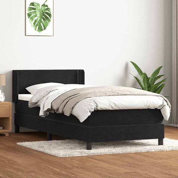 vidaXL Box spring postel s matrac&iacute; čern&aacute; 80x210 cm samet