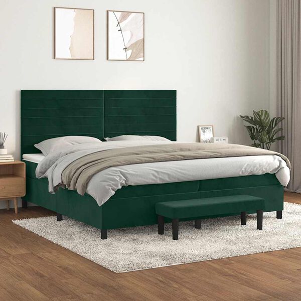 vidaXL Box spring postel s matrac&iacute; tmavě zelen&aacute; 200x200 cm samet