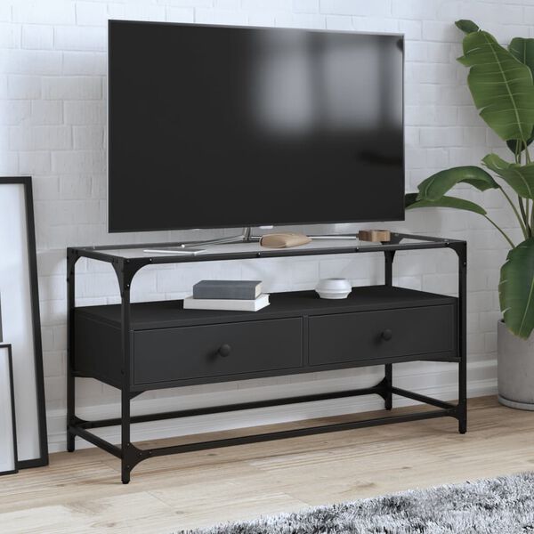 vidaXL TV skř&iacute;ňka se skleněnou deskou čern&aacute; 98 x 35 x 51 cm kompozit