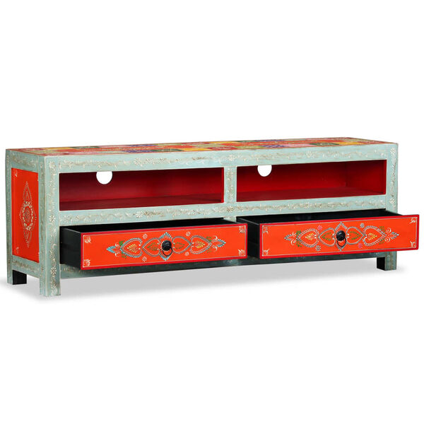 vidaXL Stolek pod TV, masivní mangovník, ručně malovaný