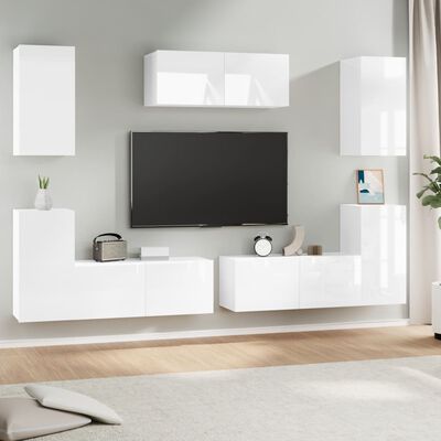 vidaXL 7dílný set TV skříněk bílý s vysokým leskem kompozitní dřevo