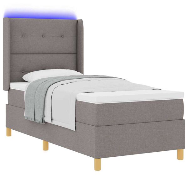 vidaXL Postel s boxspringem s matrac&iacute; s LED Taupe 90 x 190 cm textil