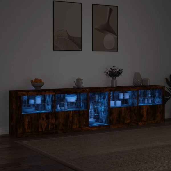 vidaXL Př&iacute;born&iacute;k s LED osvětlen&iacute;m kouřov&yacute; dub 283 x 37 x 67 cm