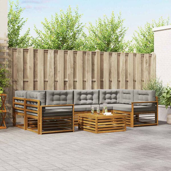 vidaXL Venkovn&iacute; pohovkov&aacute; souprava 7 pcs Př&iacute;rodn&iacute; a světle &scaron;ed&aacute;