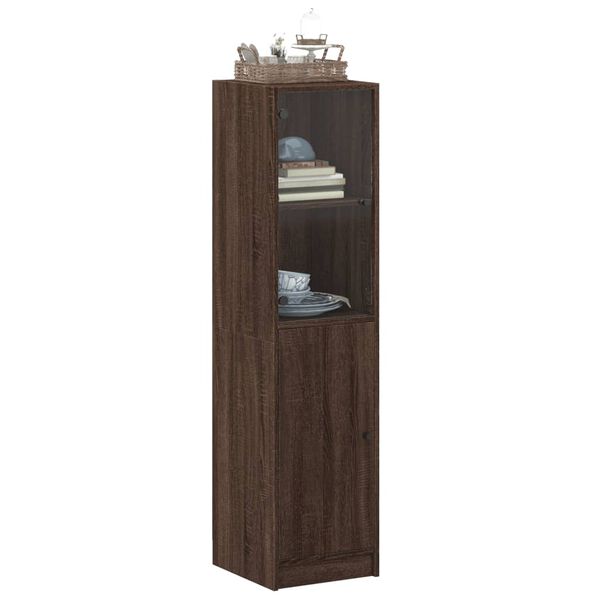 vidaXL Highboard se skleněn&yacute;mi dv&iacute;řky hněd&yacute; dub 35 x 37 x 142 cm