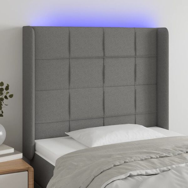 vidaXL Čelo postele s LED tmavě šedé 93 x 16 x 118/128 cm textil