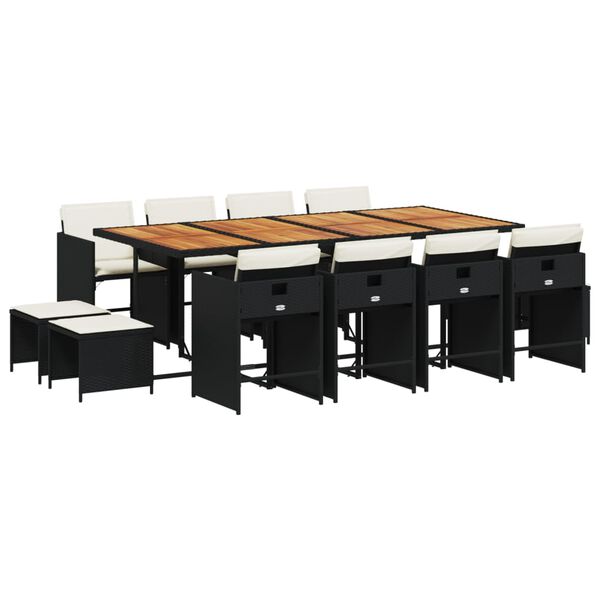 vidaXL 13d&iacute;ln&yacute; zahradn&iacute; j&iacute;deln&iacute; set s podu&scaron;kami čern&yacute; polyratan